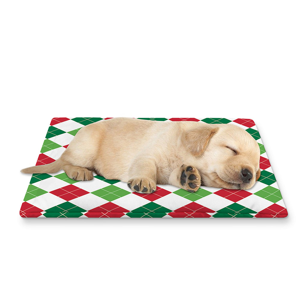 Merry Christmas Argyle Pattern Print Pet Cooling Mat Cover
