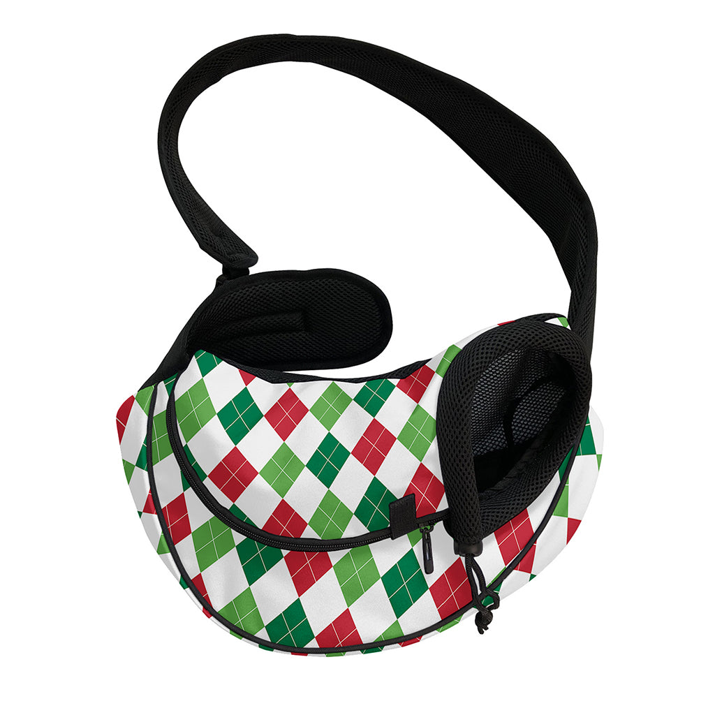 Merry Christmas Argyle Pattern Print Pet Sling Carrier