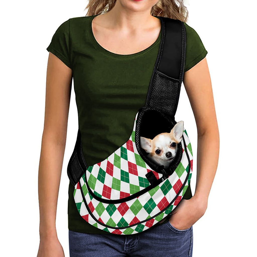 Merry Christmas Argyle Pattern Print Pet Sling Carrier