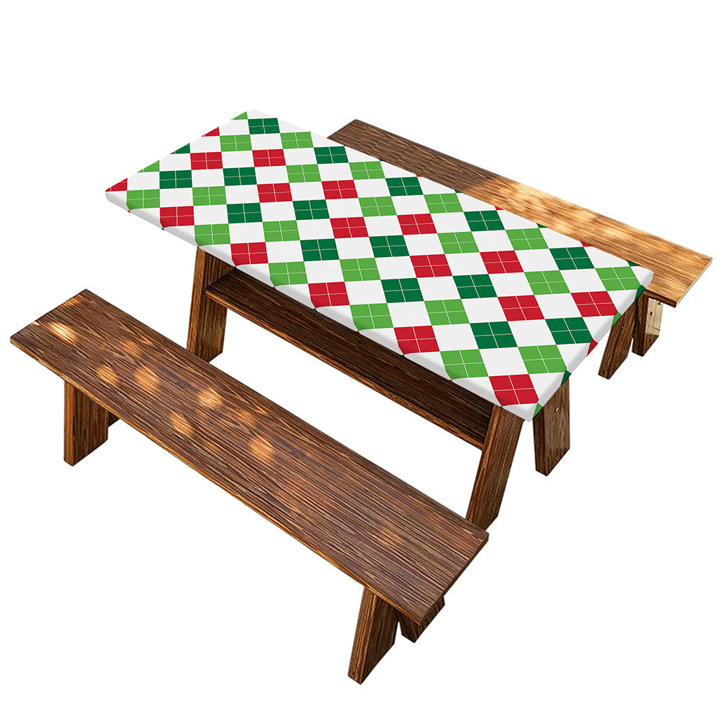 Merry Christmas Argyle Pattern Print Picnic Table Cover