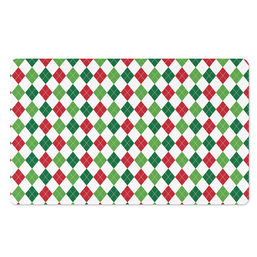 Merry Christmas Argyle Pattern Print Polyester Doormat
