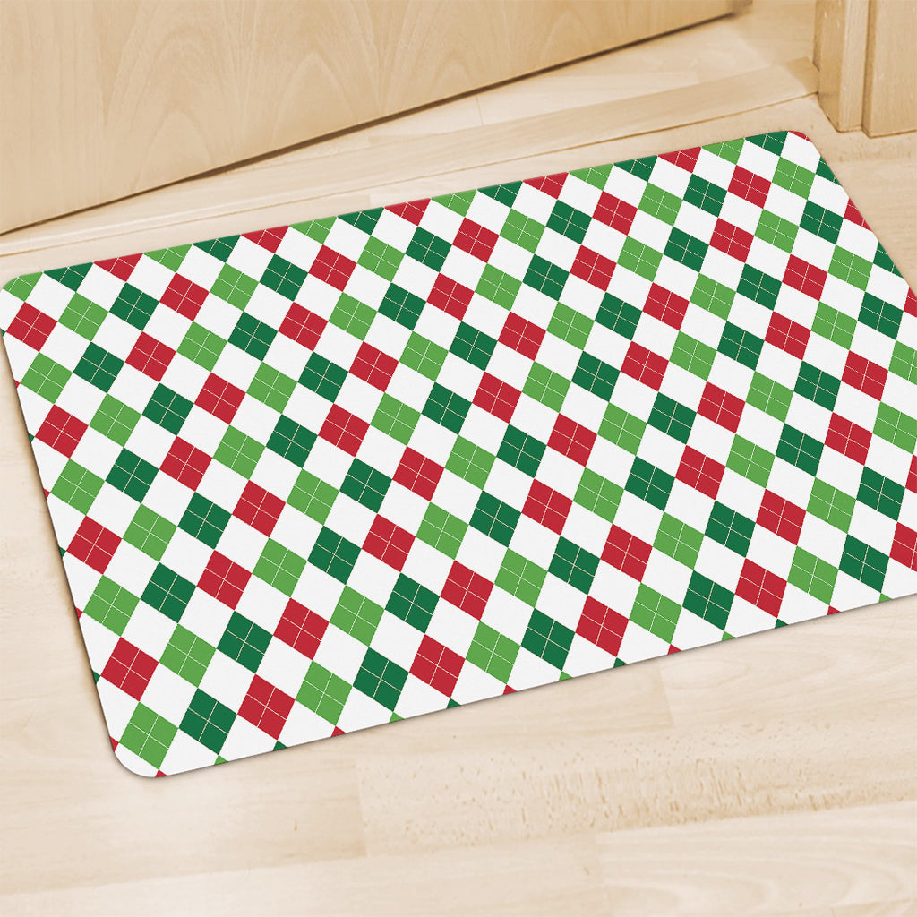 Merry Christmas Argyle Pattern Print Polyester Doormat