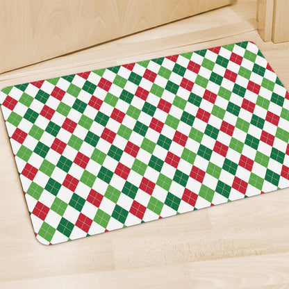Merry Christmas Argyle Pattern Print Polyester Doormat