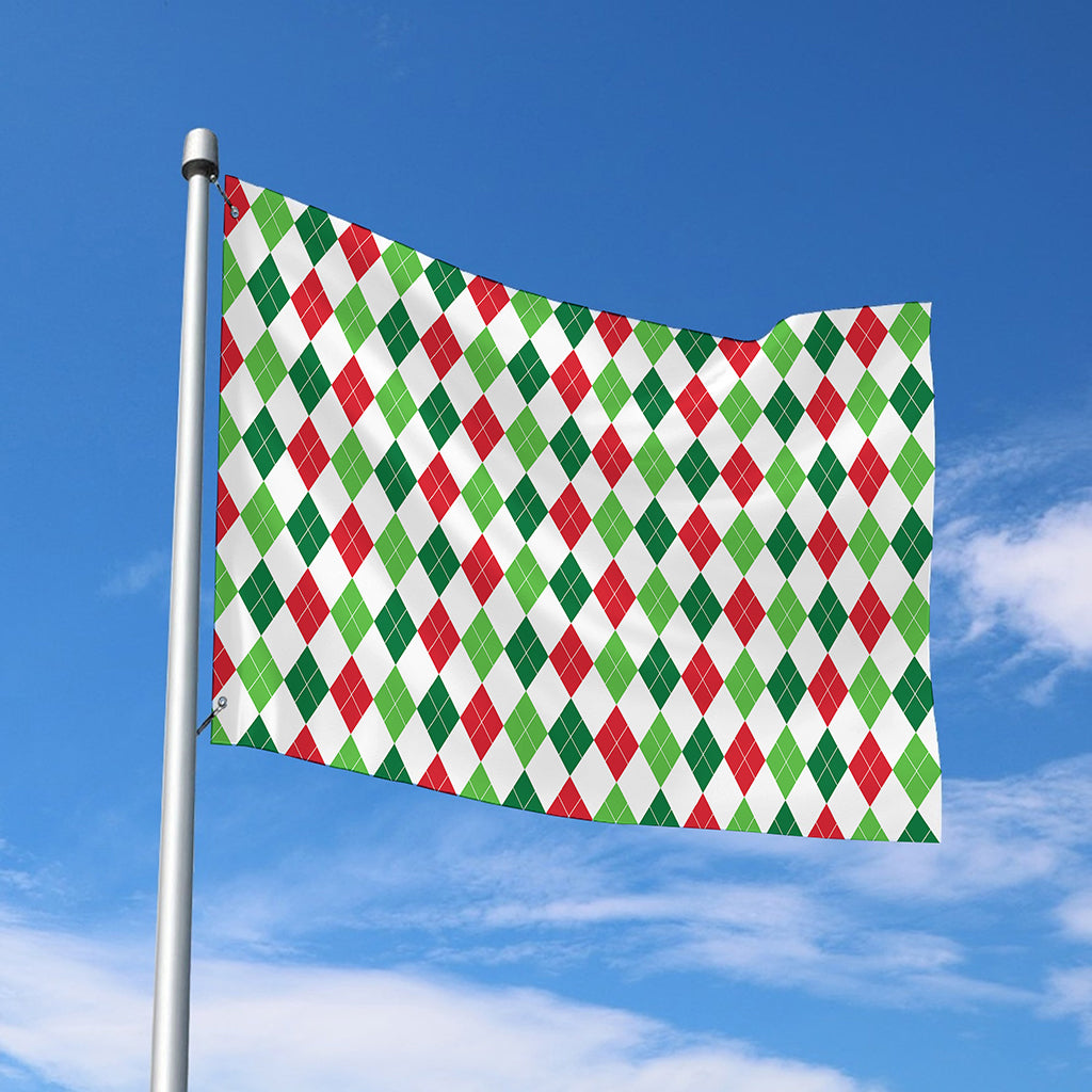 Merry Christmas Argyle Pattern Print Polyester Flag