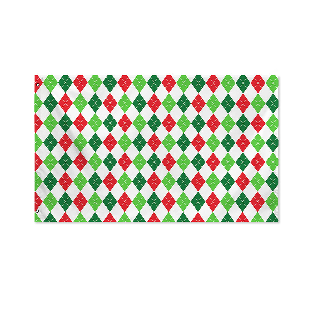 Merry Christmas Argyle Pattern Print Polyester Flag