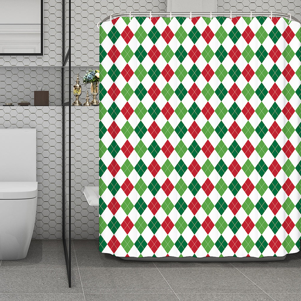 Merry Christmas Argyle Pattern Print Polyester Shower Curtain