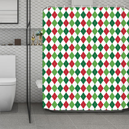 Merry Christmas Argyle Pattern Print Polyester Shower Curtain