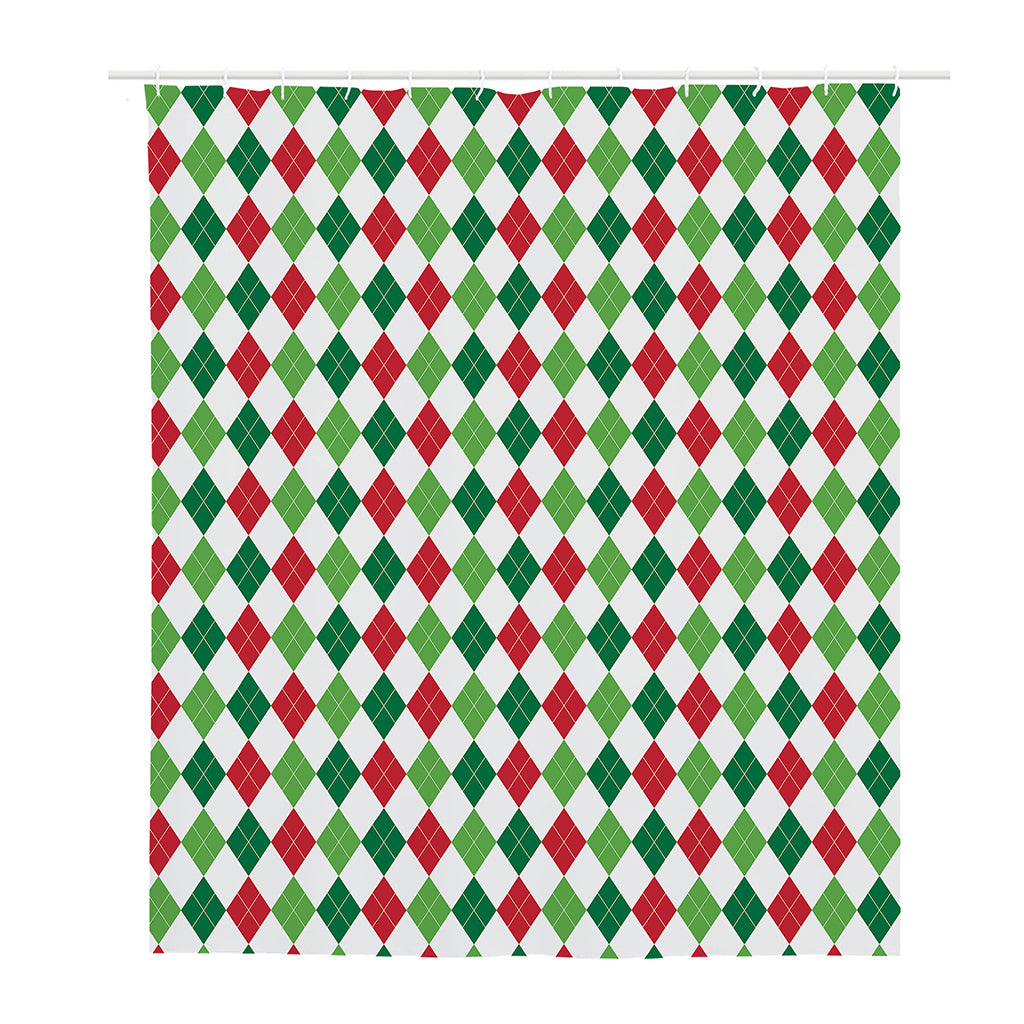 Merry Christmas Argyle Pattern Print Polyester Shower Curtain