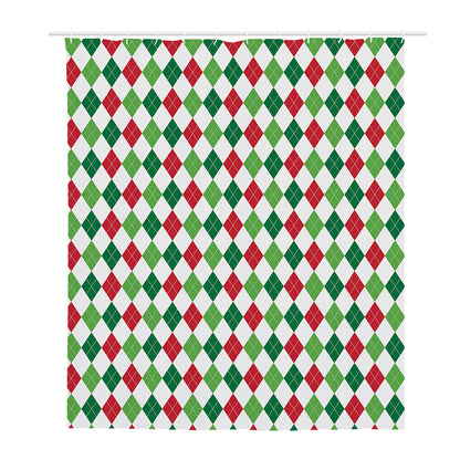Merry Christmas Argyle Pattern Print Polyester Shower Curtain