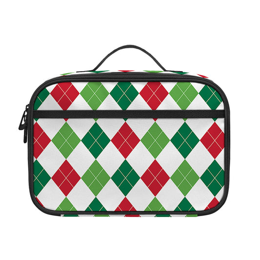 Merry Christmas Argyle Pattern Print Portable Lunch Bag