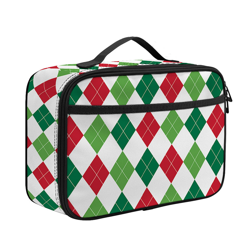Merry Christmas Argyle Pattern Print Portable Lunch Bag