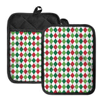 Merry Christmas Argyle Pattern Print Pot Holders With Pocket