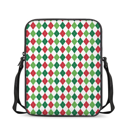 Merry Christmas Argyle Pattern Print Rectangular Crossbody Bag