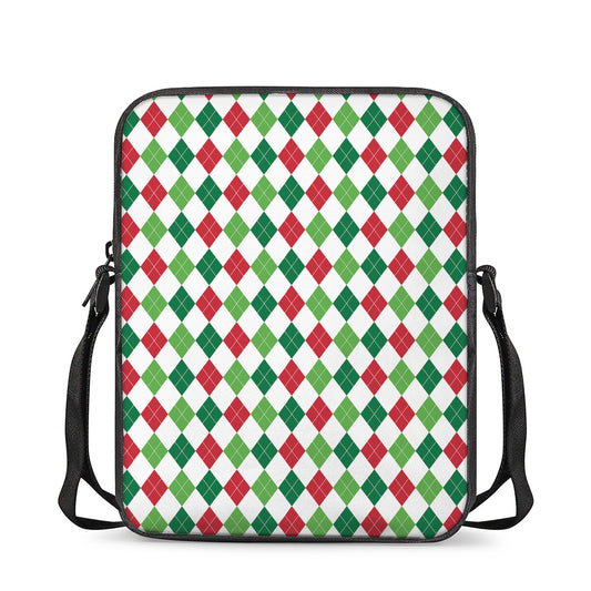 Merry Christmas Argyle Pattern Print Rectangular Crossbody Bag