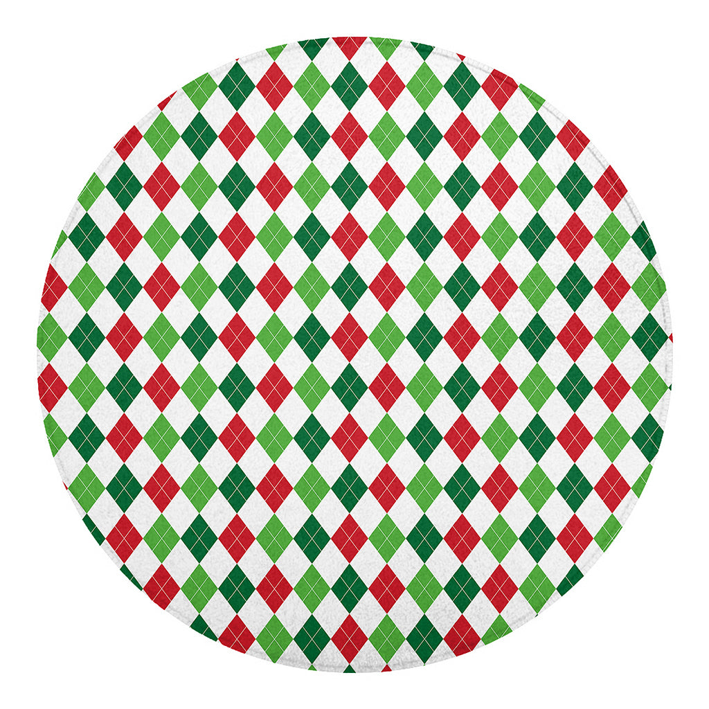 Merry Christmas Argyle Pattern Print Round Blanket