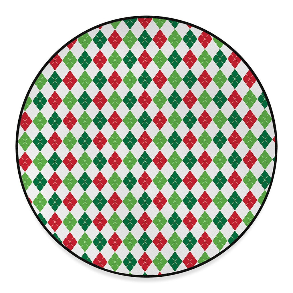 Merry Christmas Argyle Pattern Print Round Floor Mat