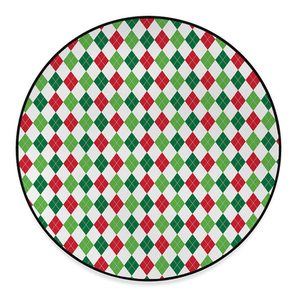Merry Christmas Argyle Pattern Print Round Floor Mat