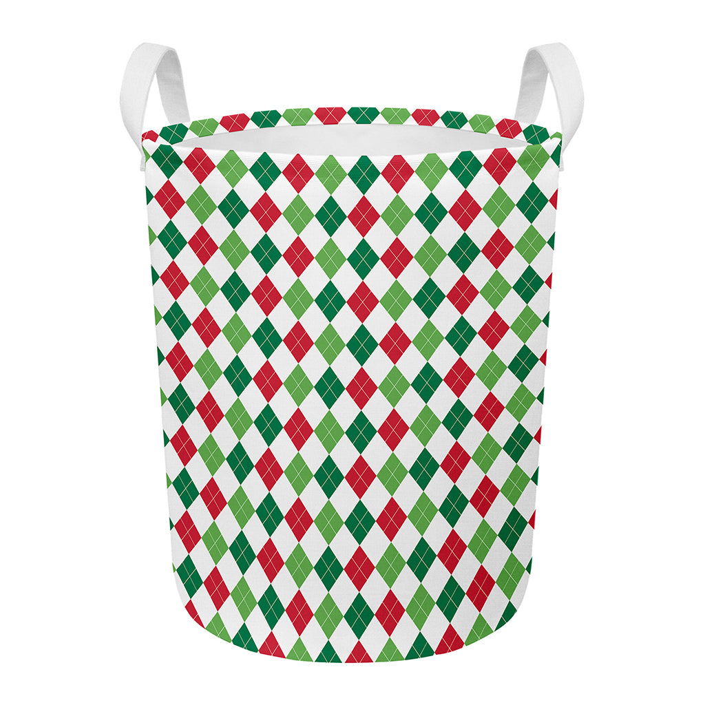 Merry Christmas Argyle Pattern Print Round Laundry Basket