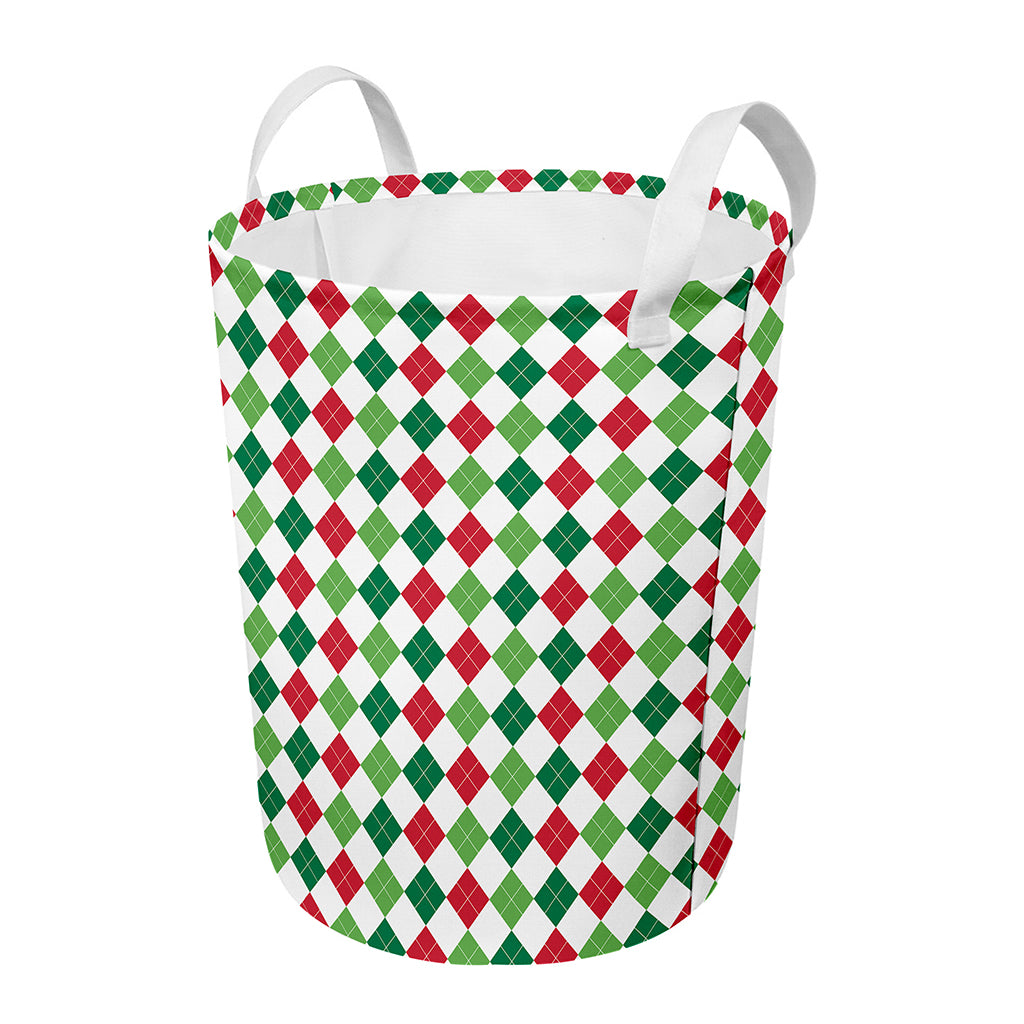 Merry Christmas Argyle Pattern Print Round Laundry Basket