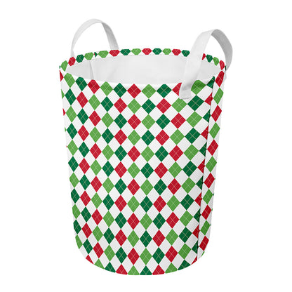 Merry Christmas Argyle Pattern Print Round Laundry Basket