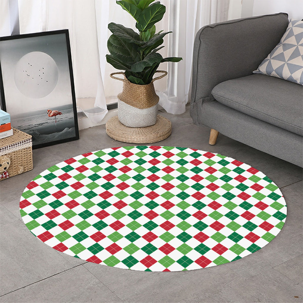 Merry Christmas Argyle Pattern Print Round Rug