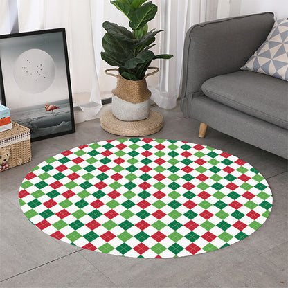 Merry Christmas Argyle Pattern Print Round Rug