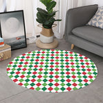 Merry Christmas Argyle Pattern Print Round Rug