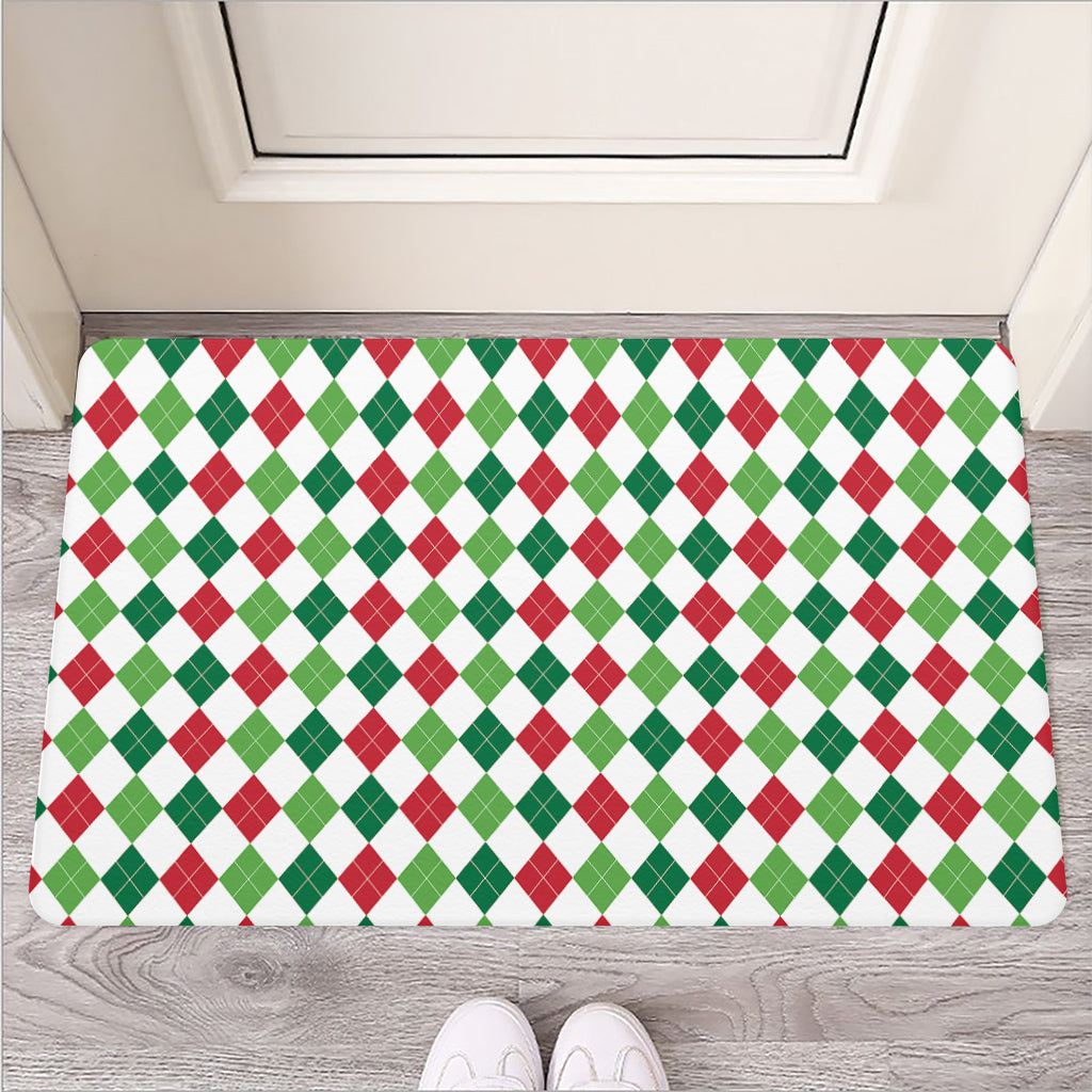 Merry Christmas Argyle Pattern Print Rubber Doormat
