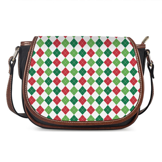 Merry Christmas Argyle Pattern Print Saddle Bag