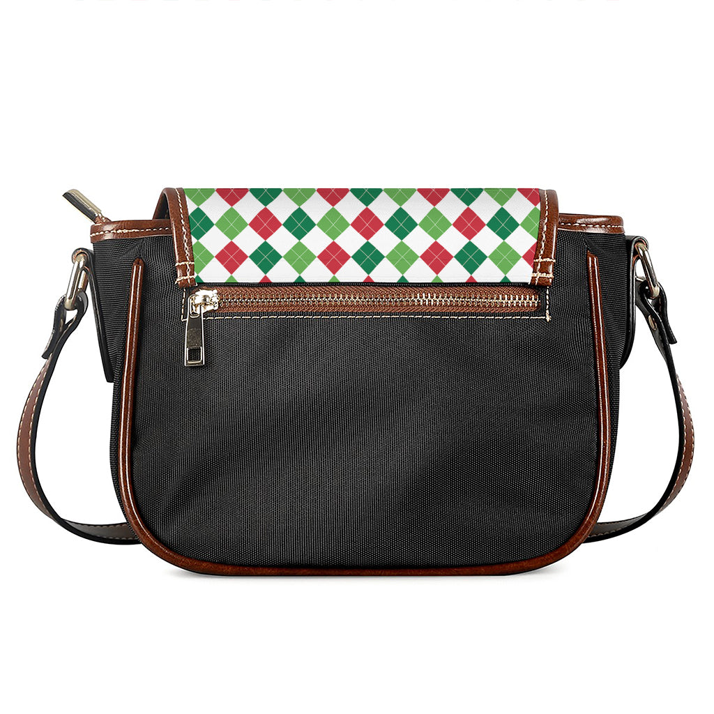 Merry Christmas Argyle Pattern Print Saddle Bag