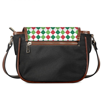 Merry Christmas Argyle Pattern Print Saddle Bag