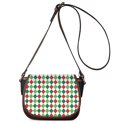 Merry Christmas Argyle Pattern Print Saddle Bag