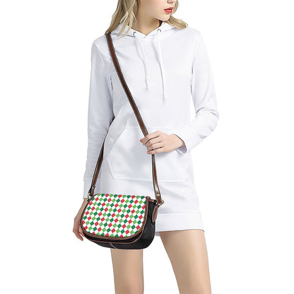 Merry Christmas Argyle Pattern Print Saddle Bag
