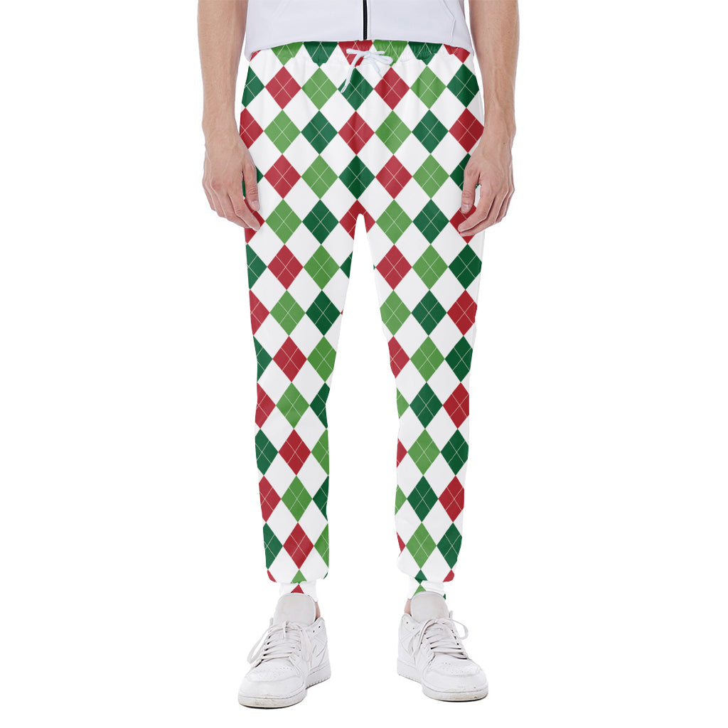 Merry Christmas Argyle Pattern Print Scuba Joggers