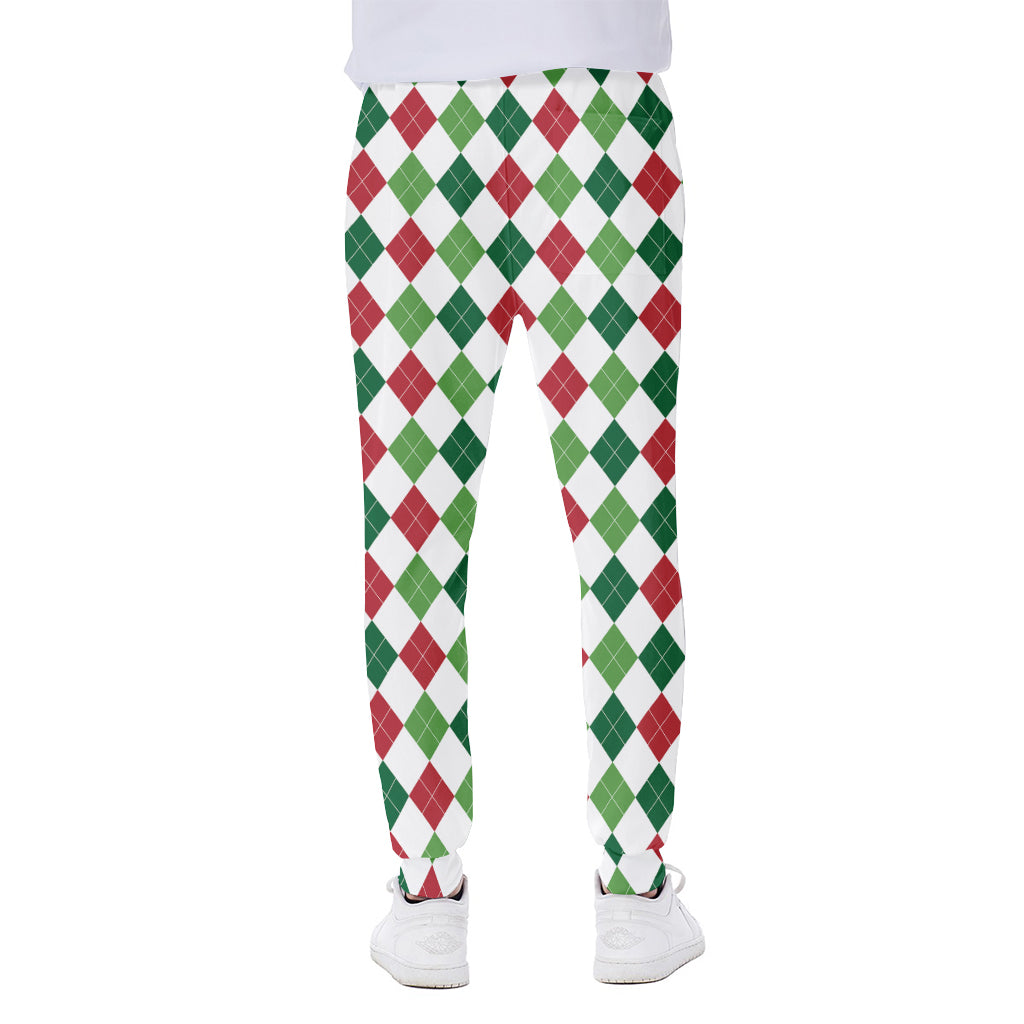 Merry Christmas Argyle Pattern Print Scuba Joggers