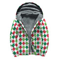 Merry Christmas Argyle Pattern Print Sherpa Lined Zip Up Hoodie