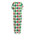 Merry Christmas Argyle Pattern Print Short Sleeve Long Nightdress