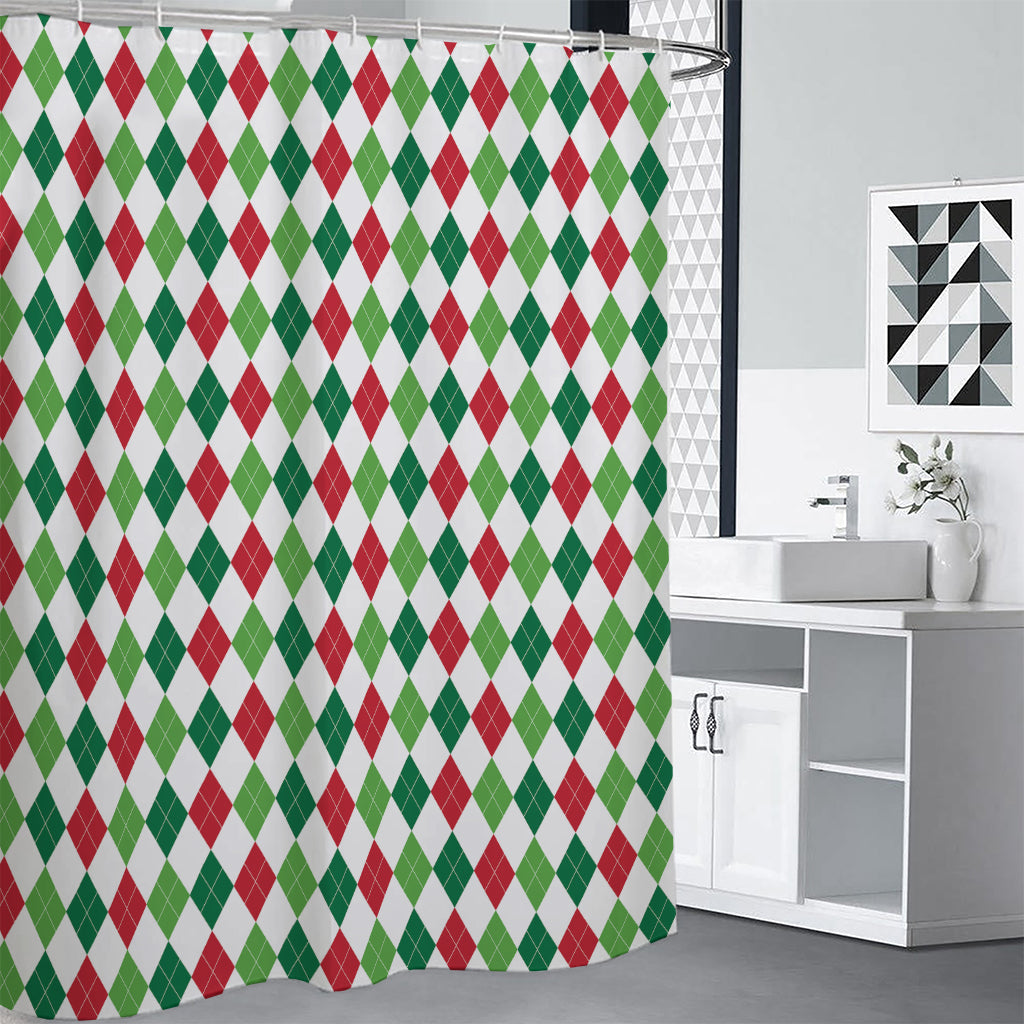 Merry Christmas Argyle Pattern Print Shower Curtain