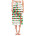 Merry Christmas Argyle Pattern Print Side Slit Midi Skirt