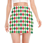 Merry Christmas Argyle Pattern Print Side Slit Mini Skirt