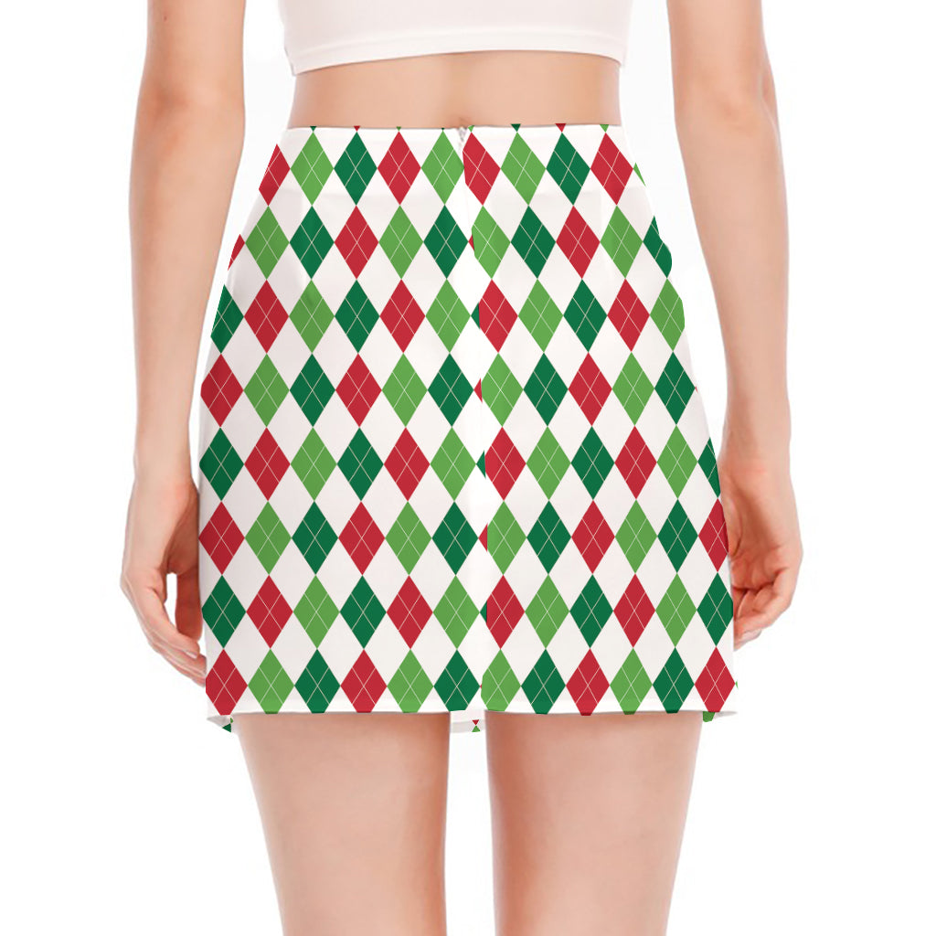 Merry Christmas Argyle Pattern Print Side Slit Mini Skirt
