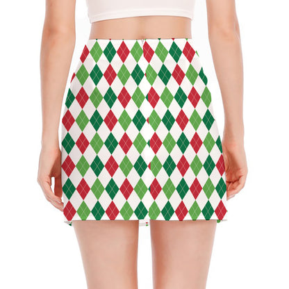 Merry Christmas Argyle Pattern Print Side Slit Mini Skirt