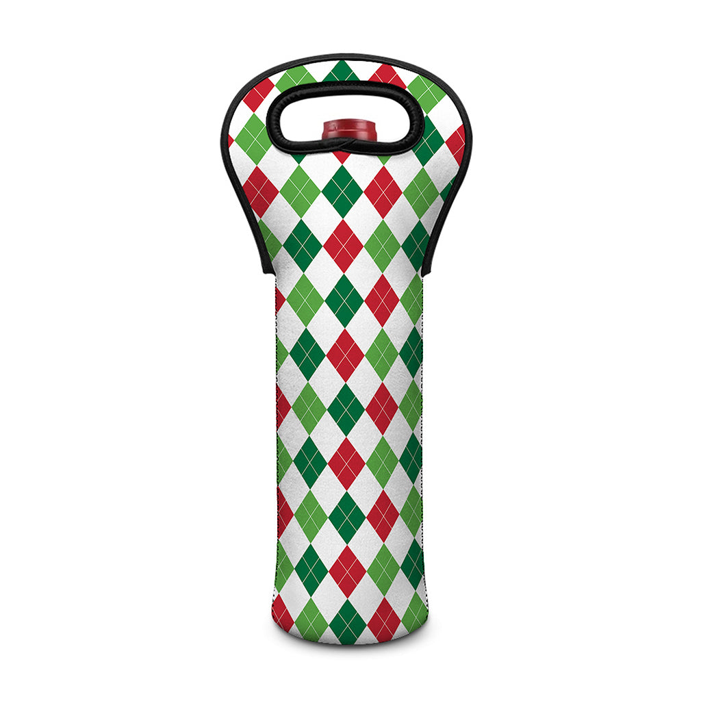 Merry Christmas Argyle Pattern Print Single Neoprene Wine Tote