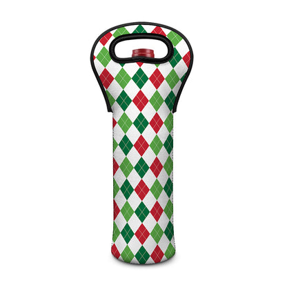 Merry Christmas Argyle Pattern Print Single Neoprene Wine Tote