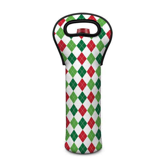 Merry Christmas Argyle Pattern Print Single Neoprene Wine Tote