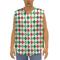 Merry Christmas Argyle Pattern Print Sleeveless Baseball Jersey