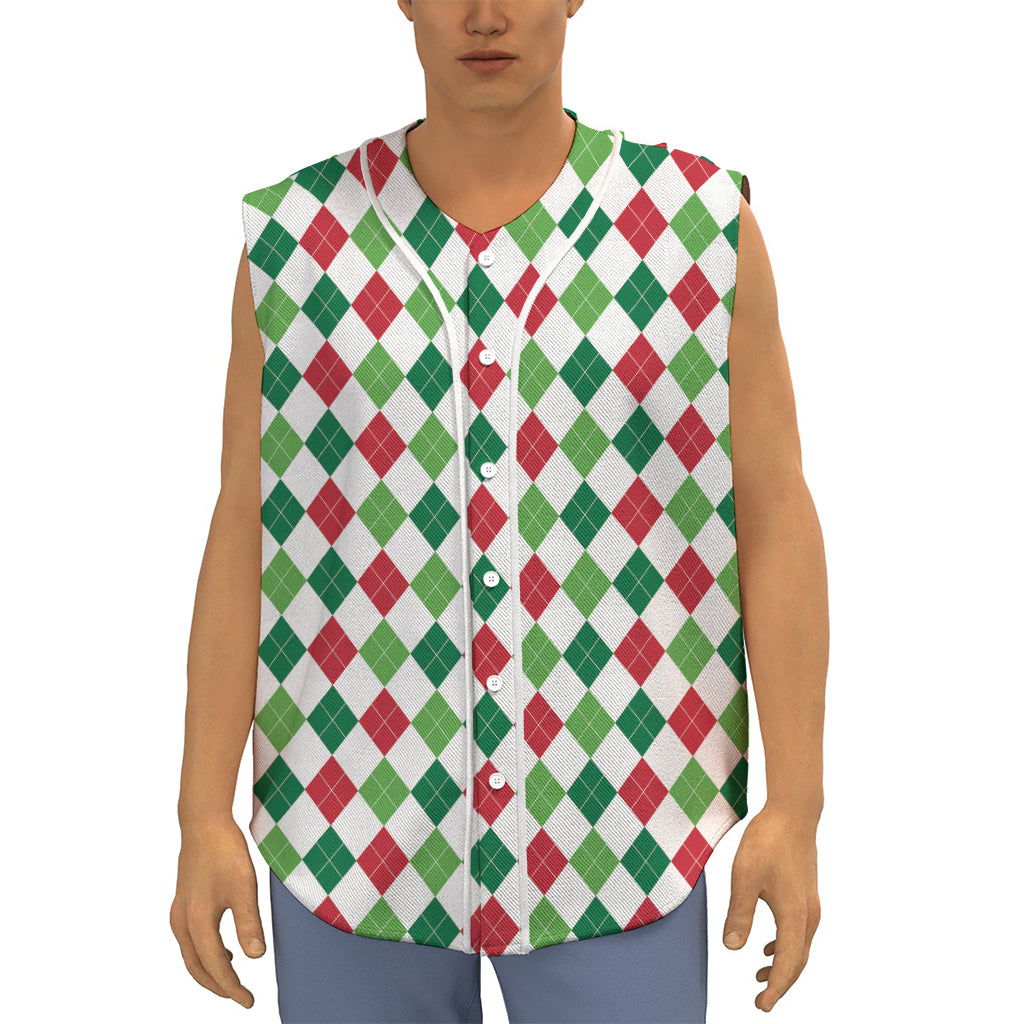 Merry Christmas Argyle Pattern Print Sleeveless Baseball Jersey
