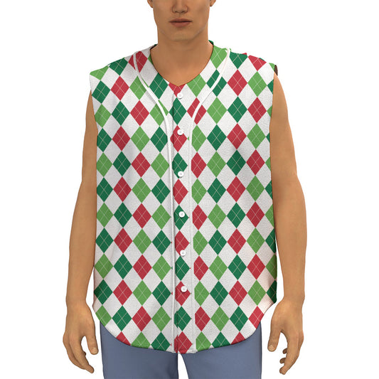 Merry Christmas Argyle Pattern Print Sleeveless Baseball Jersey