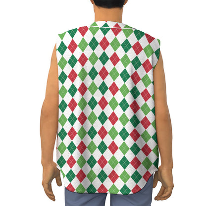 Merry Christmas Argyle Pattern Print Sleeveless Baseball Jersey