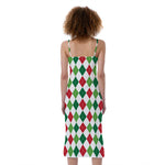 Merry Christmas Argyle Pattern Print Slim Fit Midi Cami Dress